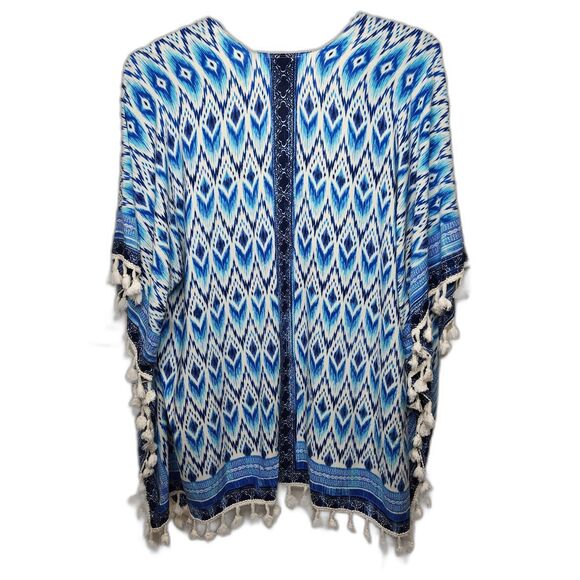 Vintage Bobbie Brooks Woman's Kimono Duster Cover Up Aztec Southwest Blue Cotton - Picture 2 of 9